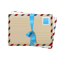 Realistic Mail Envelopes with Blue Ribbon. Vector