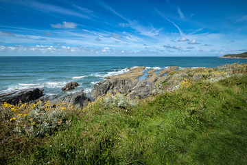 The picturesque view of the sea from the north coast of Devon. England
