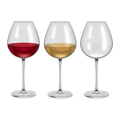 Realistic Glass Empty and with Wine Set. Vector