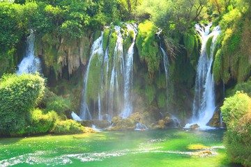Waterfall Kravice, natural attraction in Bosnia and Herzegovina, summer colors 