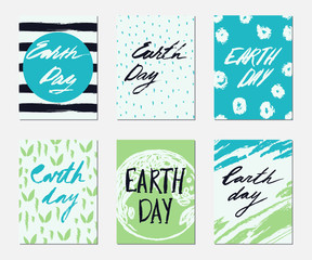 Earth day. Greeting card, invitation, poster design templates with hand drawn lettering. Vector illustration