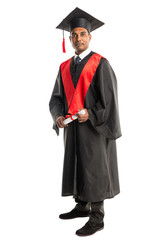 Male african american graduate in gown and cap