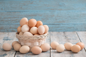 eggs on blue  wooden background