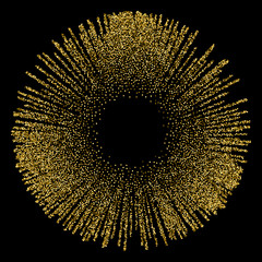 An abstract spot with divergent rays with a gloss effect to create advertising posters, leaflets, booklets. Round design element of gold glitter.