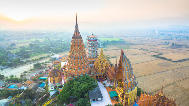 golden Buddha,chedi,temple,pagodas and  Thai architecture building on hilltop. the most beautiful top ten of temples in Thailand 
