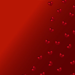 Red hearts on a red background