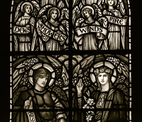 Fototapeta premium Stained Glass in Worcester Cathedral - The Galton Window close up A