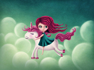Illustration of girl with unicorn © Elena Schweitzer