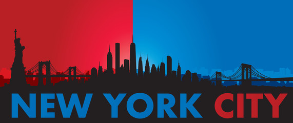 Fototapeta na wymiar Blue Red New York City Skyline Vector
