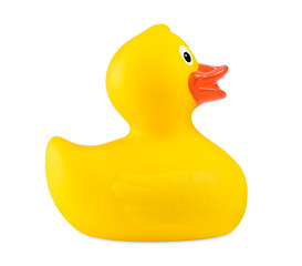 yellow classic squeak isolated on white background / quietscheente gelb isoliert auf hintergrund...