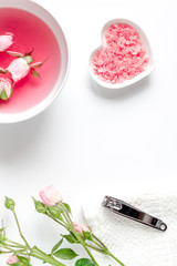 salt and cream for nail care in spa top view