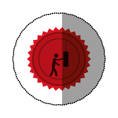 red emblem person knocking punching bag, vector illustration desiign