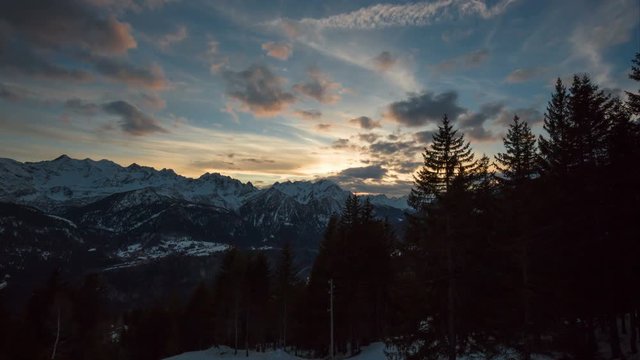 Time lapse, Sunset over the Swiss Alps from hut Prador