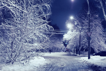 Night winter landscape in amazing city