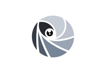 eye sphere round logo vision concept, gray circle visual eye logo symbol icon, global optic eyeball illustration vector design template