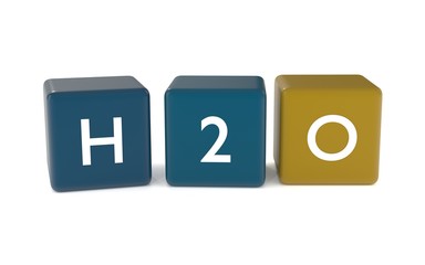 H2O headline from colored cubes. Stay hydrated concept. Water formula