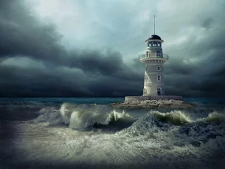 Fototapete Meer / Ozean Leuchtturm auf dem Meer unter Himmel