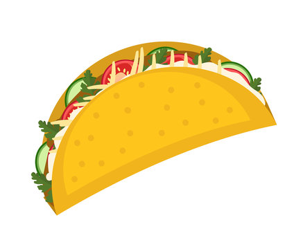 Tacos icon flat, cartoon style isolated on white background. Vector illustration, clip art. Traditional Mexican food