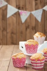 Coconut Muffins. Pennant Flags Holiday Decorations.