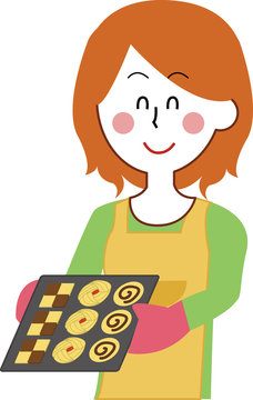 クッキーを作る女性のイラスト