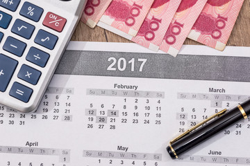 calendar event with chinese yuan, close up.