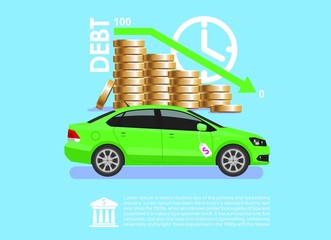 finance infographic with coins and dept car
