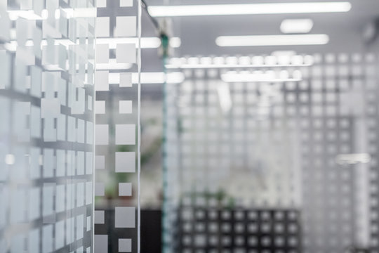 Glass Wall In Office With Modern Pattern Blurred Background