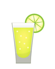 Stack of tequila with a lime slice icon flat, cartoon style. Drink isolated on white background. Alcoholic cocktail. Vector illustration