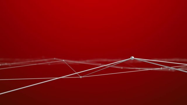 Loopable 3D animation of atomic structure with particles floating against red background 