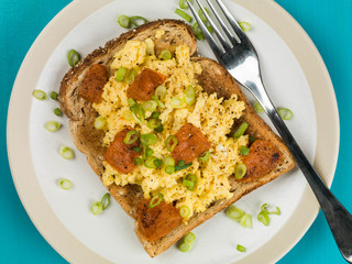 Scrambled Egg with Fried Tomato and Spring Onions or Scallions