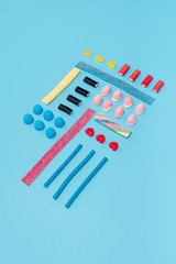 Top view of a group of colorful tasty sweet candies