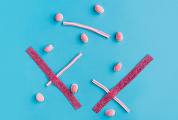 Top view of a mixed colorful sweet candies