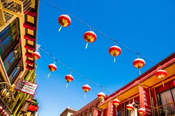 Fotobehang SAN FRANCISCO - September 20, 2015: Beautiful red Chinese lanterns in Chinatown of San Francisco, California, USA © Michael Urmann