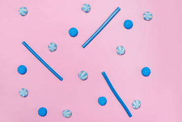 Assortment of a blue sugar jelly candies and lollies