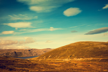 Arctic fjord with blue sky. North Cape. Nordkapp. Mageroya island. Nature Norway