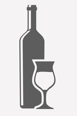 wine bottle and wineglass icon over white background. vector illustration