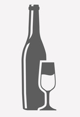 wine bottle and wineglass icon over white background. vector illustration