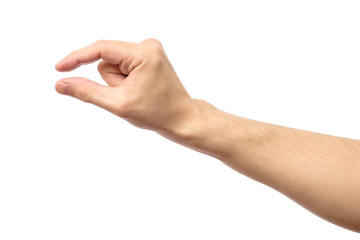 Man hand's measuring invisible item isolated