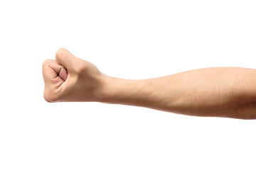 Male clenched fist isolated on white