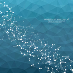 Molecule DNA and neurons vector. Molecular structure. Connected lines with dots. Genetic and chemical compounds. Chemistry, medicine, science, technology concept. Geometric abstract background