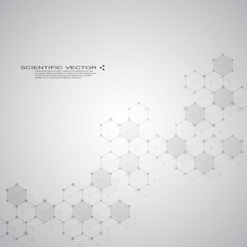 Hexagonal molecule DNA. Molecular structure of neurons system. Genetic and chemical compounds. Chemistry, medicine, science and technology concept. Geometric abstract background. Vector illustration © berCheck