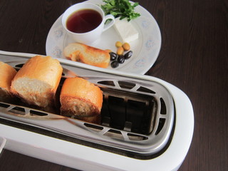 wooden tables on the fried bread in the Toaster,breakfast,