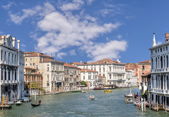 Obraz premium Aerial view of the Grand Canal from the Accademia Bridge towards the Ca' Rezzonico, Venice, Italy