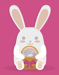 bunny with basket with easter eggs. happy easter concept. colorful design. vector illustration