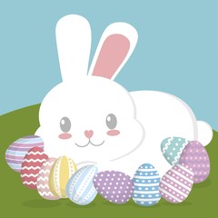 cute bunny and easter eggs. happy easter concept. colorful design. vector illustration