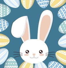 cute bunny and easter eggs. happy easter concept. colorful design. vector illustration