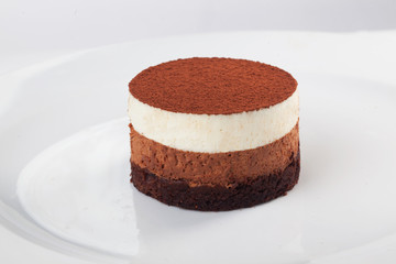 three chocolate cake slice isolated on white background