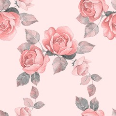 Hand drawn watercolor floral seamless pattern. Vintage roses 4