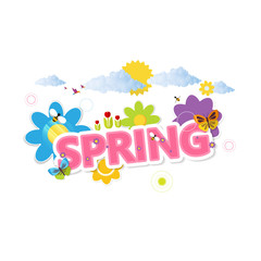 Abstract Creative Colorful Spring Lettering with Flowers. In Editable Vector Format.