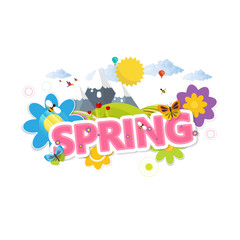 Obraz na płótnie Canvas Abstract Creative Colorful Spring Lettering with Flowers. In Editable Vector Format.